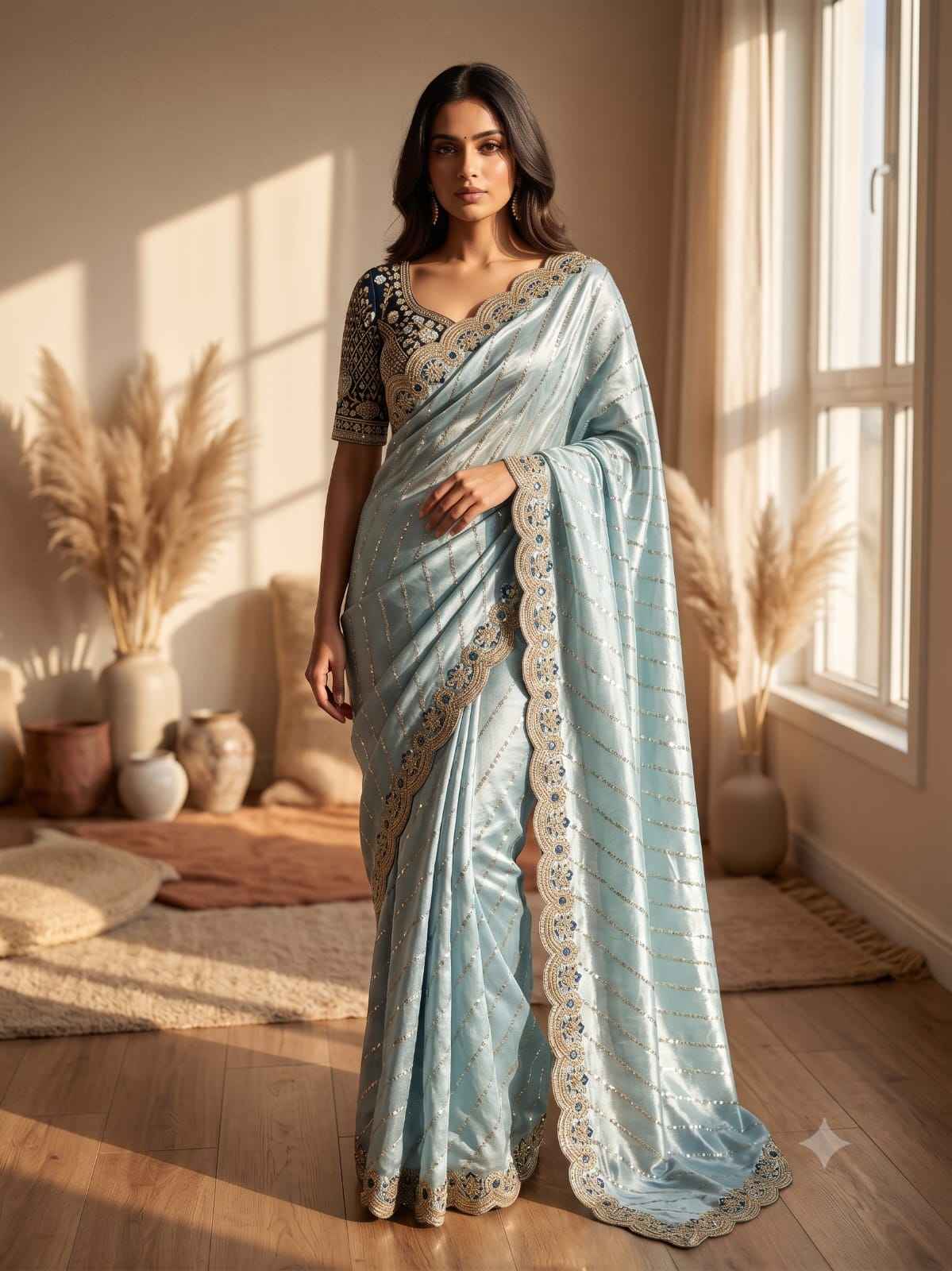 SOFT SPACE SILK SEQUINS & ZARI EMBROIDERY WORK SAREE 1