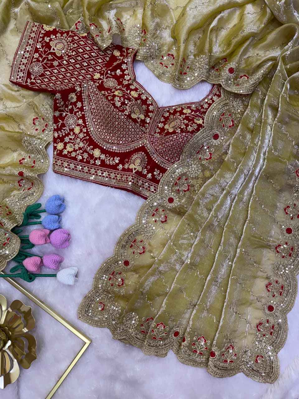 SOFT SPACE SILK SEQUINS & ZARI EMBROIDERY WORK SAREE 1