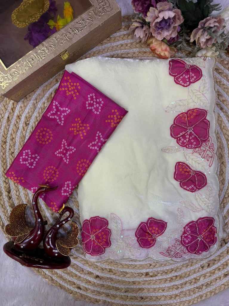 SPACE SILK APLIC WORK WITH SEQUINS EMBROIDERY WORK SAREE