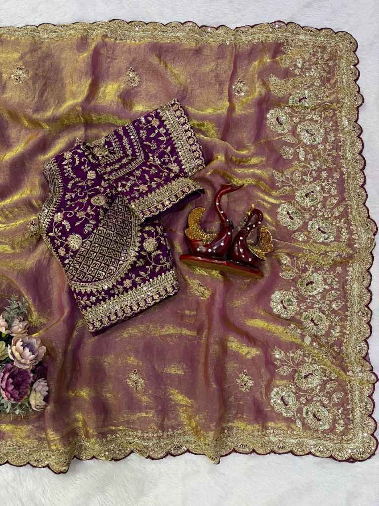 SOFT SPACE SILK SEQUINS & ZARI EMBROIDERY WORK SAREE