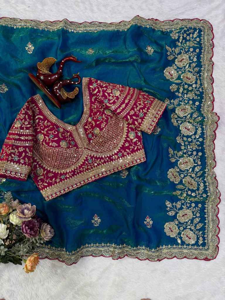 SOFT SPACE SILK SEQUINS & ZARI EMBROIDERY WORK SAREE