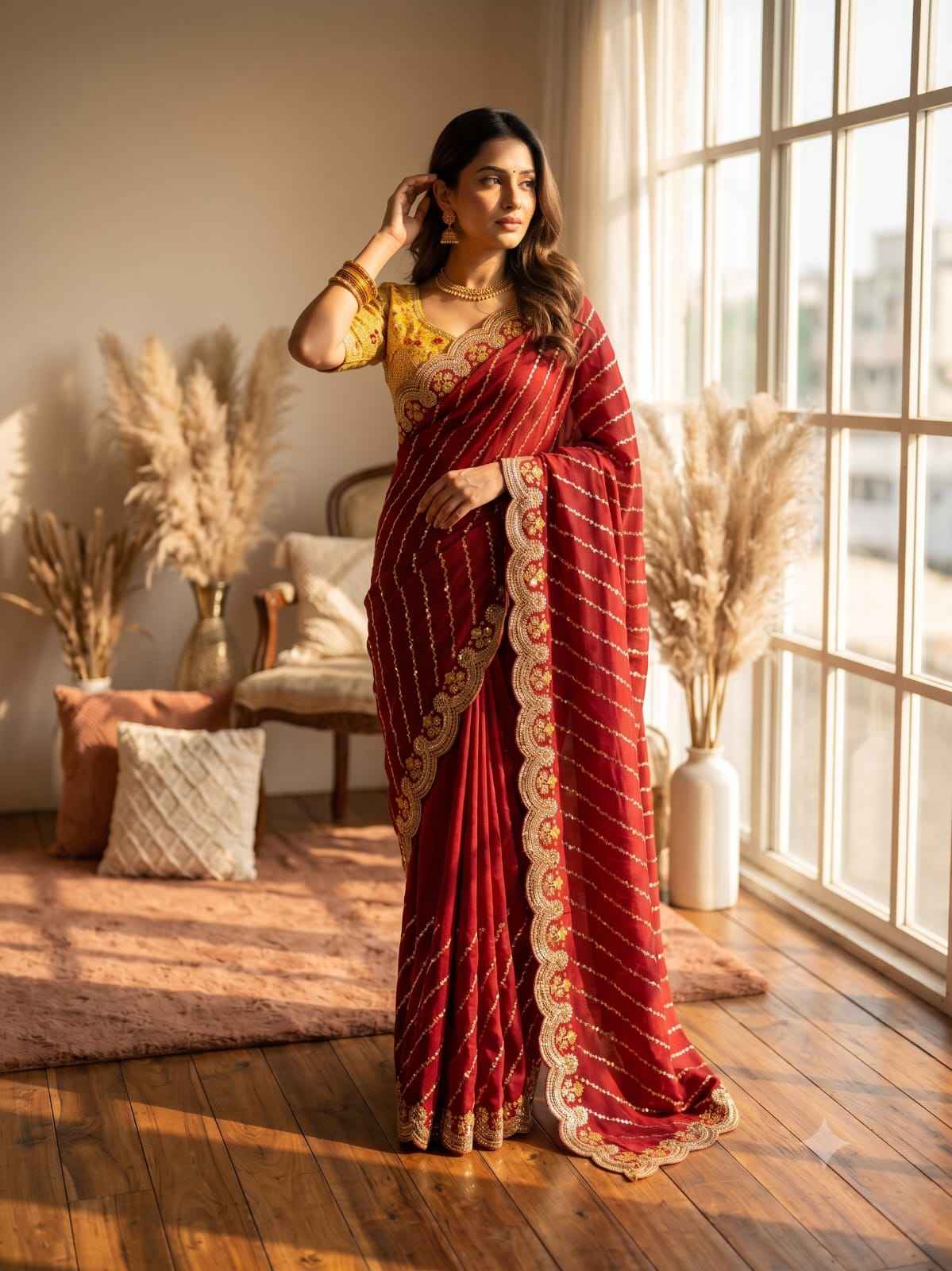 SOFT SPACE SILK SEQUINS & ZARI EMBROIDERY WORK SAREE 1
