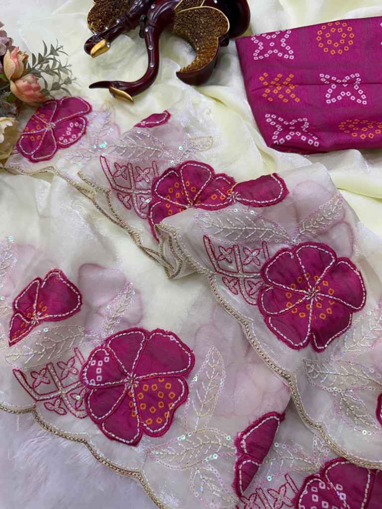 SPACE SILK APLIC WORK WITH SEQUINS EMBROIDERY WORK SAREE