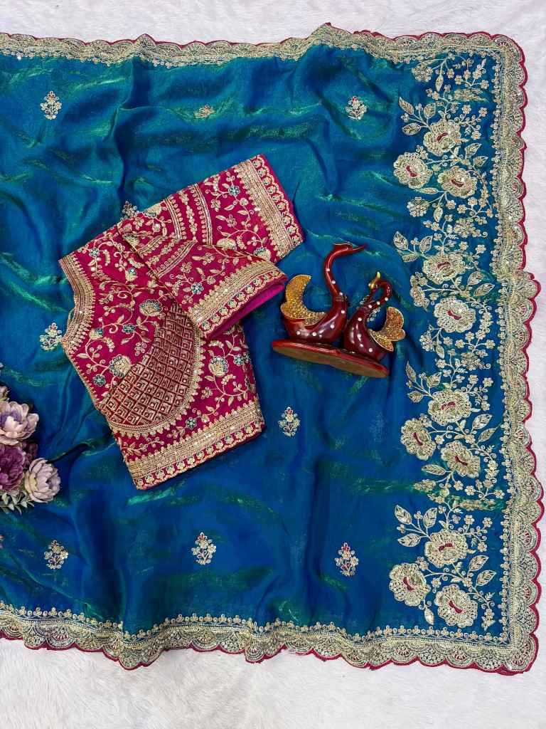 SOFT SPACE SILK SEQUINS & ZARI EMBROIDERY WORK SAREE