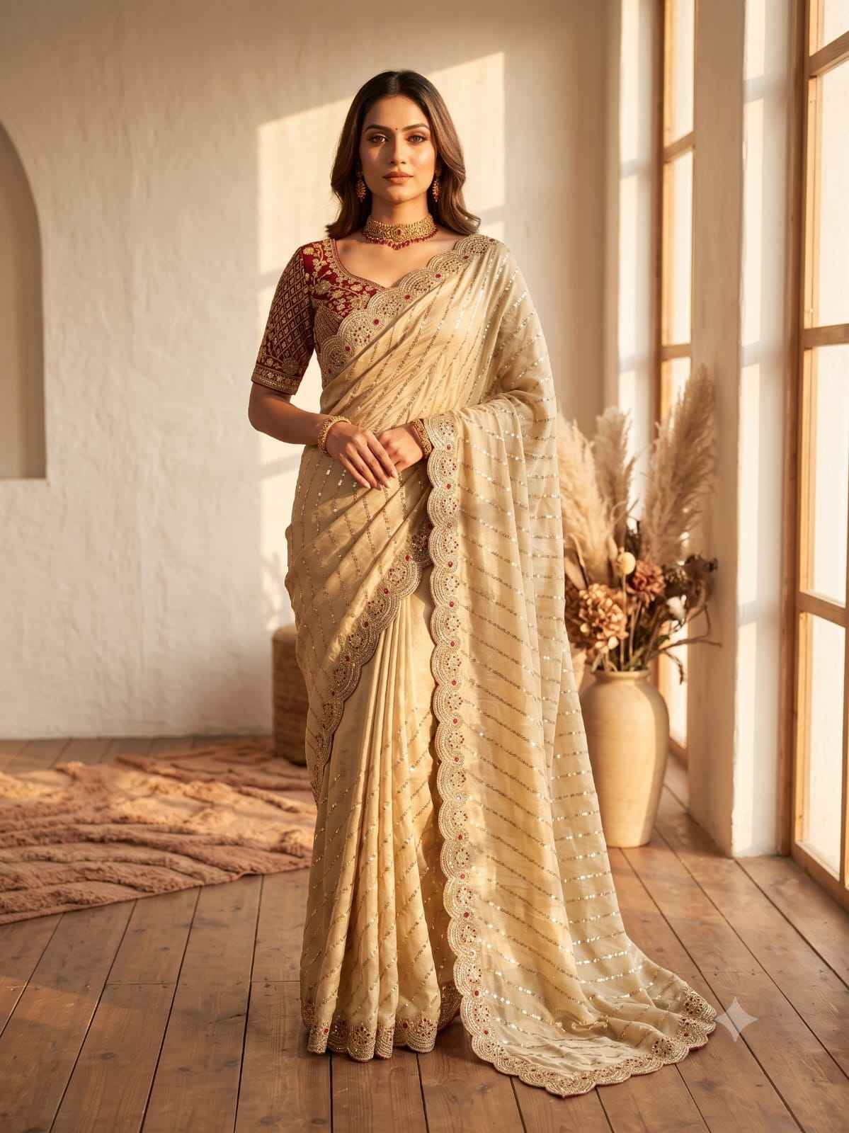 SOFT SPACE SILK SEQUINS & ZARI EMBROIDERY WORK SAREE 1