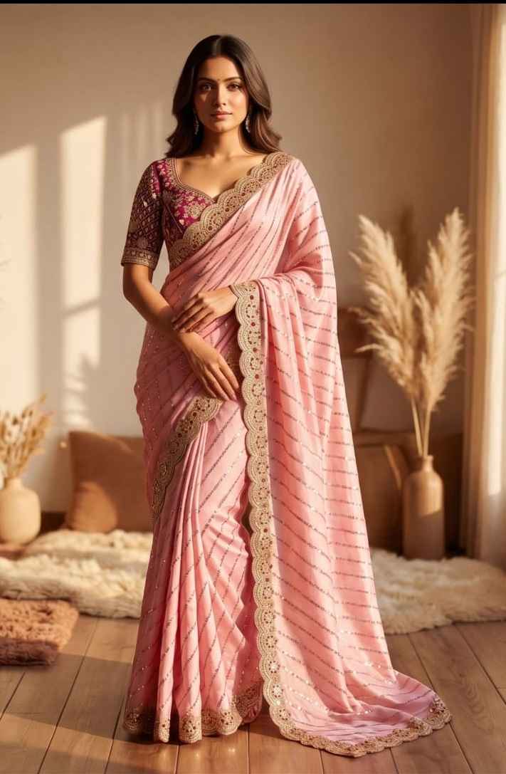 SOFT SPACE SILK SEQUINS & ZARI EMBROIDERY WORK SAREE 1