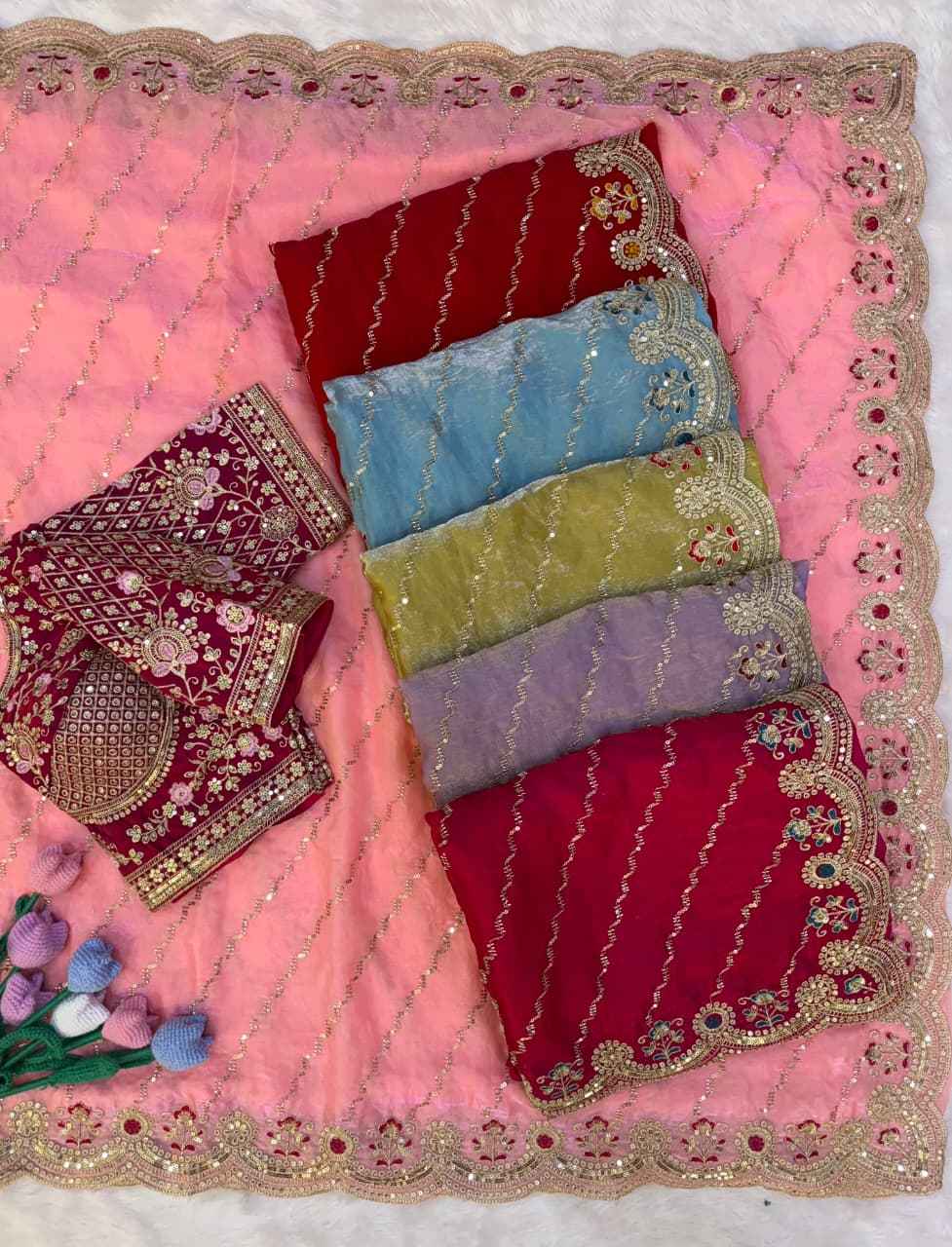 SOFT SPACE SILK SEQUINS & ZARI EMBROIDERY WORK SAREE 1