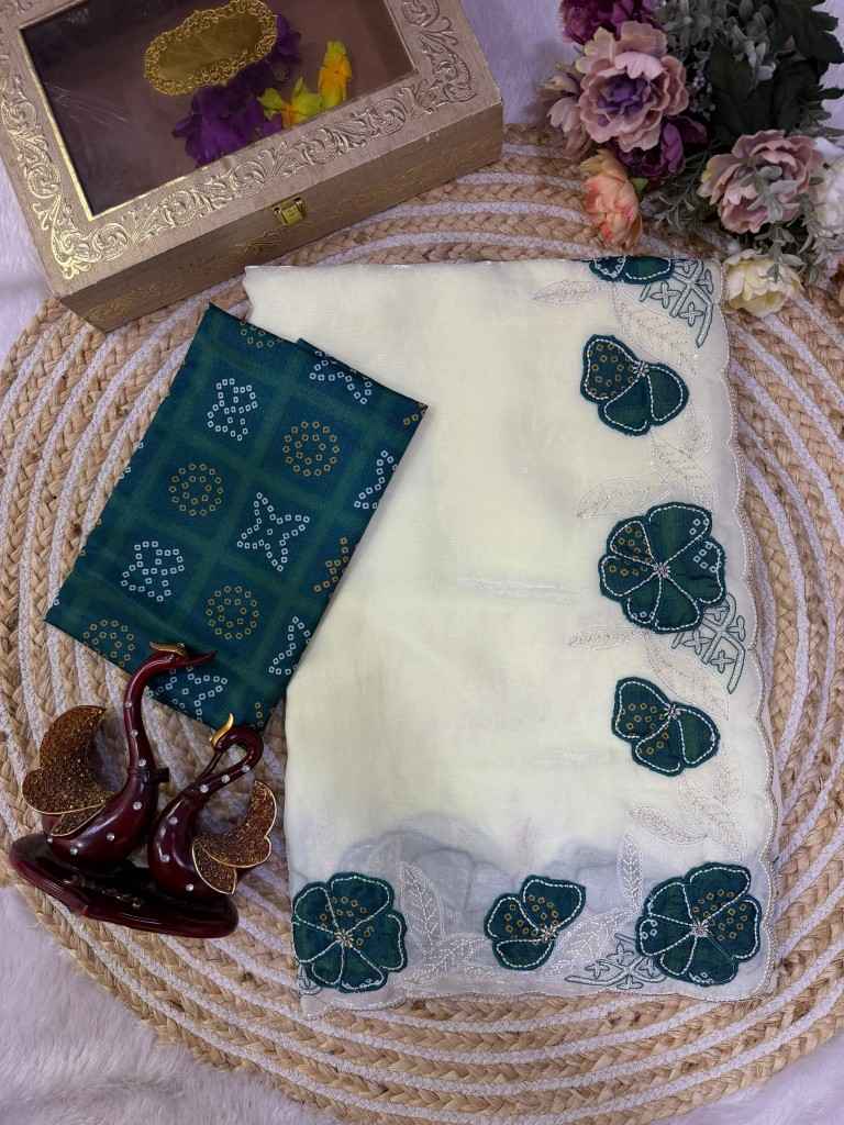 SPACE SILK APLIC WORK WITH SEQUINS EMBROIDERY WORK SAREE