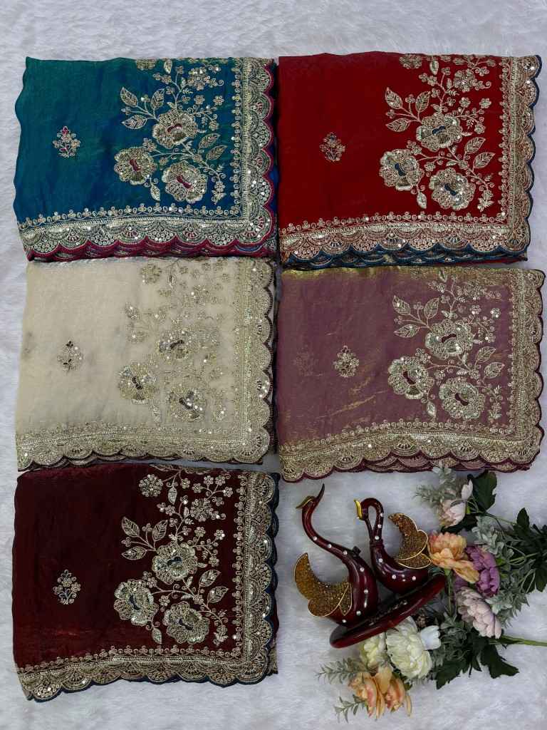 SOFT SPACE SILK SEQUINS & ZARI EMBROIDERY WORK SAREE