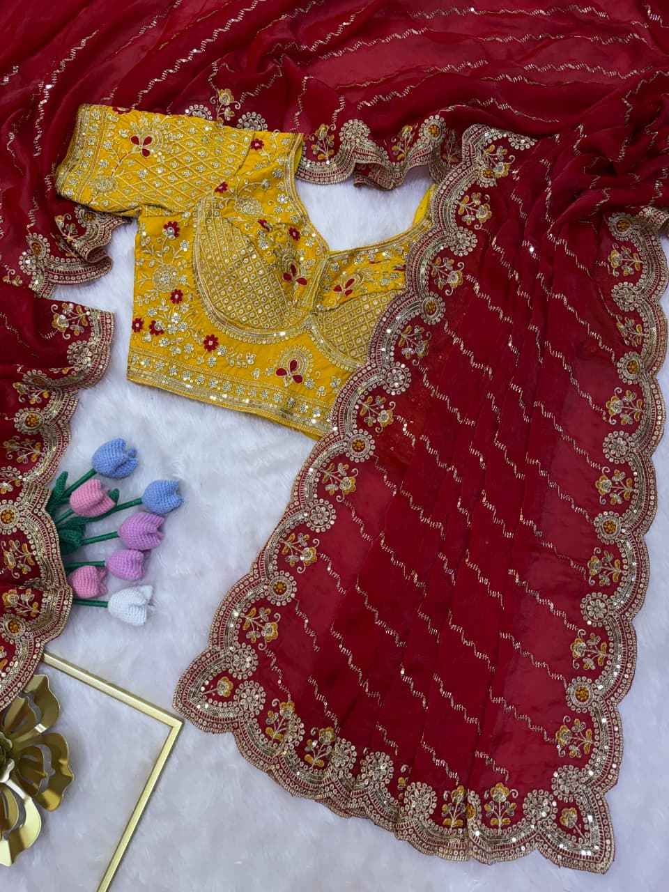 SOFT SPACE SILK SEQUINS & ZARI EMBROIDERY WORK SAREE 1