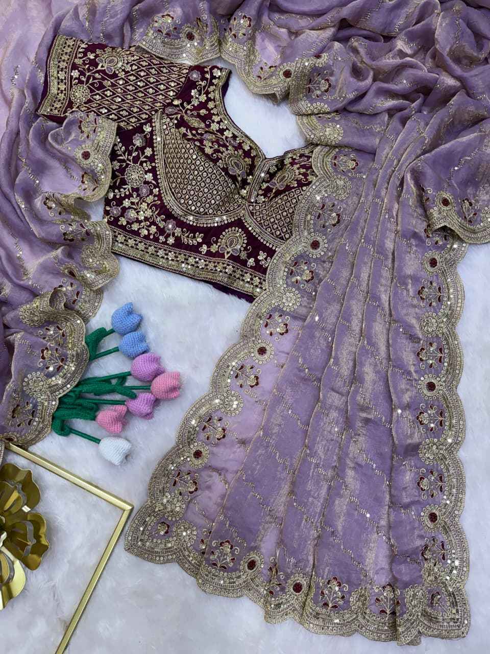 SOFT SPACE SILK SEQUINS & ZARI EMBROIDERY WORK SAREE 1
