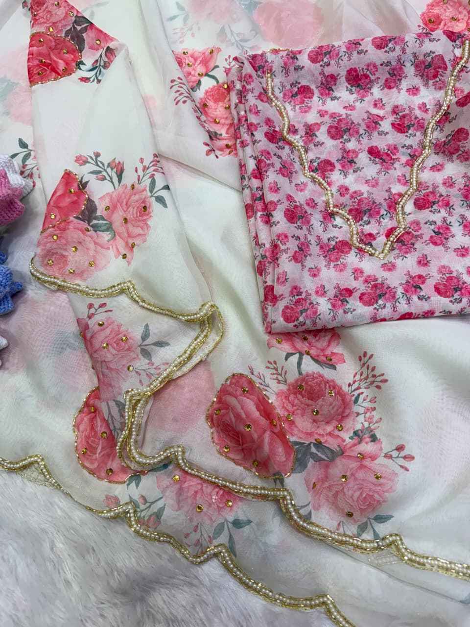 SOFT TEBBY SILK FLORAL PRINT KATDANA HANDWORK SAREE 1