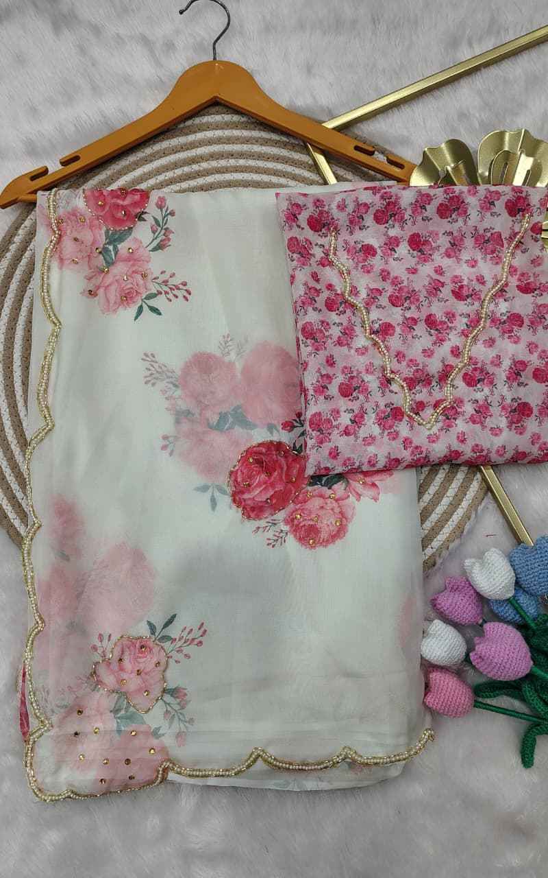 SOFT TEBBY SILK FLORAL PRINT KATDANA HANDWORK SAREE 1