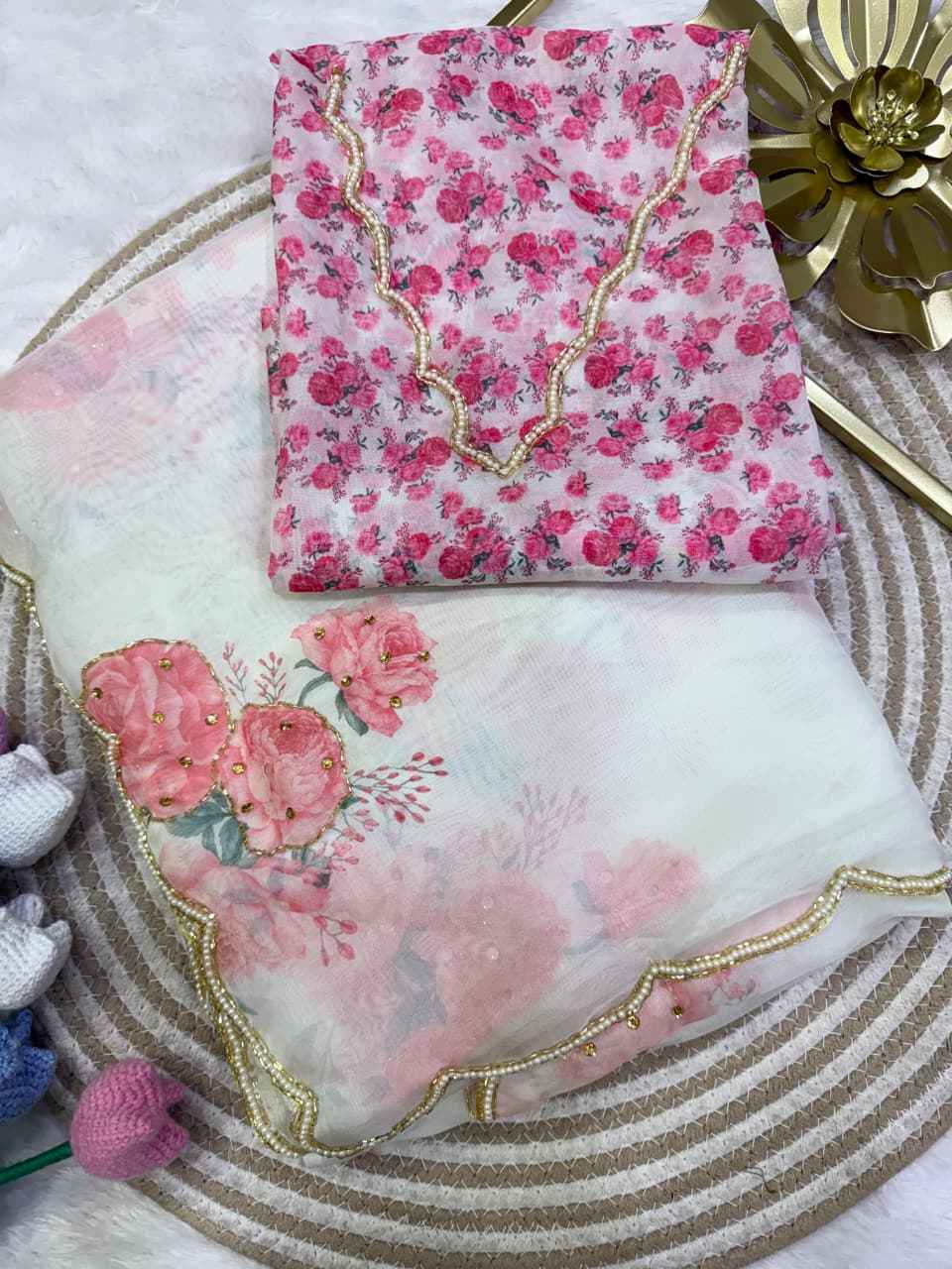 SOFT TEBBY SILK FLORAL PRINT KATDANA HANDWORK SAREE 1