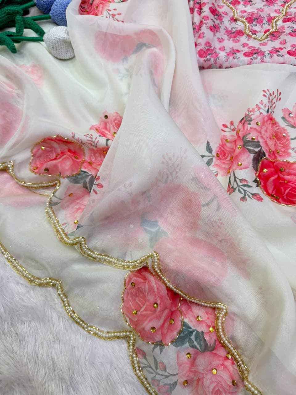 SOFT TEBBY SILK FLORAL PRINT KATDANA HANDWORK SAREE 1