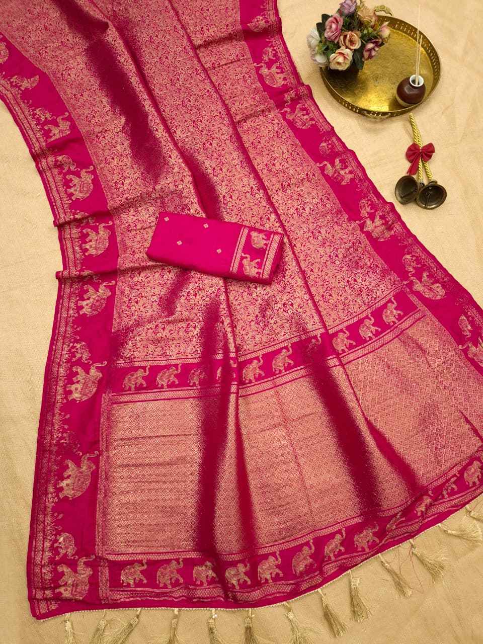 BANARASI KHADI SILK JAAL ELEPHANT ZARI MOFTIS SAREE