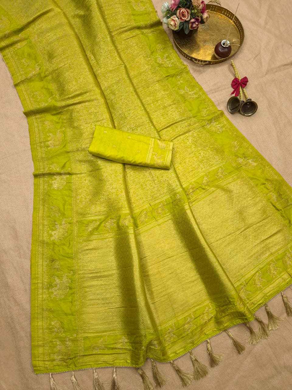 BANARASI KHADI SILK JAAL ELEPHANT ZARI MOFTIS SAREE