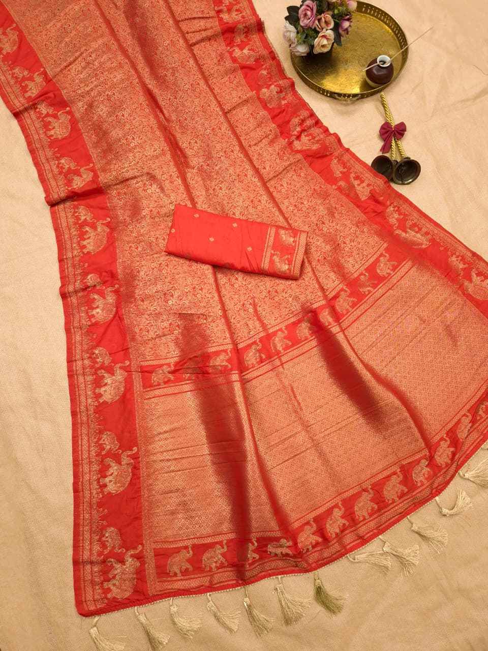 BANARASI KHADI SILK JAAL ELEPHANT ZARI MOFTIS SAREE