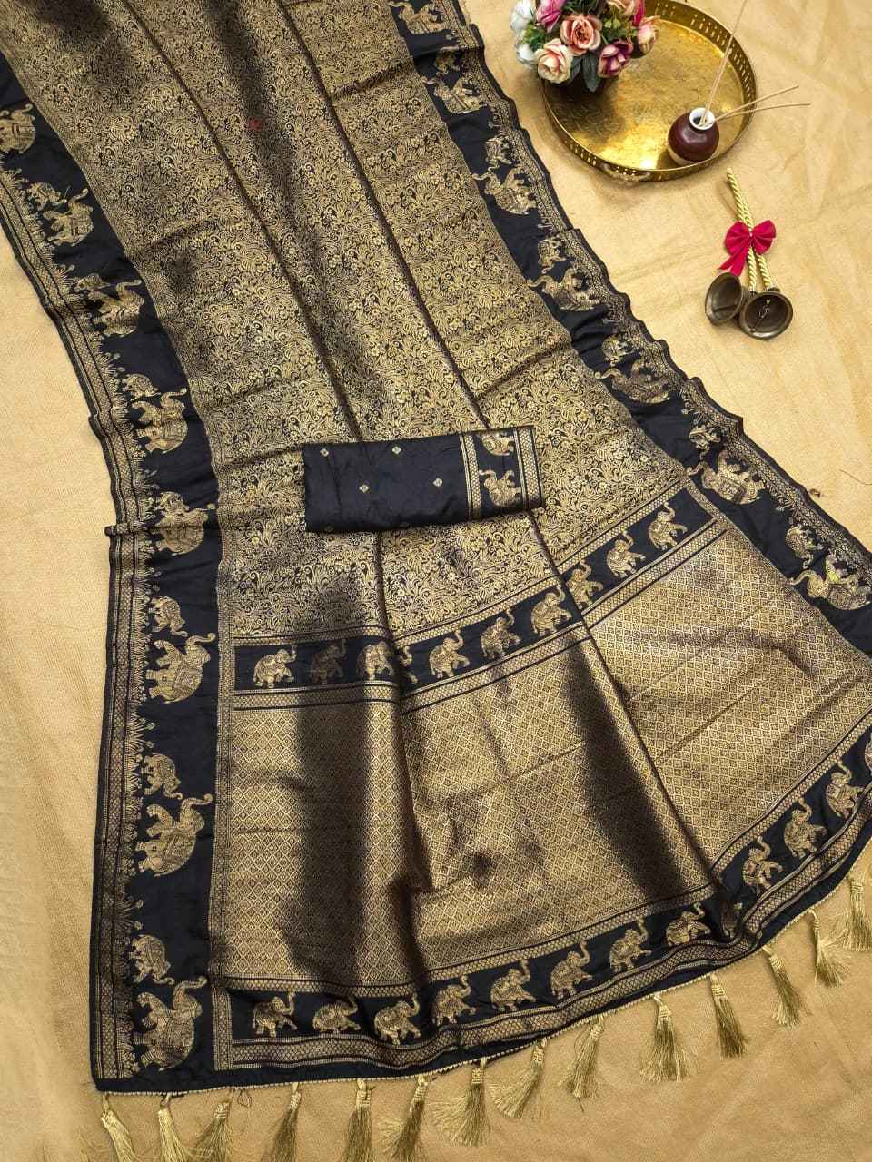BANARASI KHADI SILK JAAL ELEPHANT ZARI MOFTIS SAREE