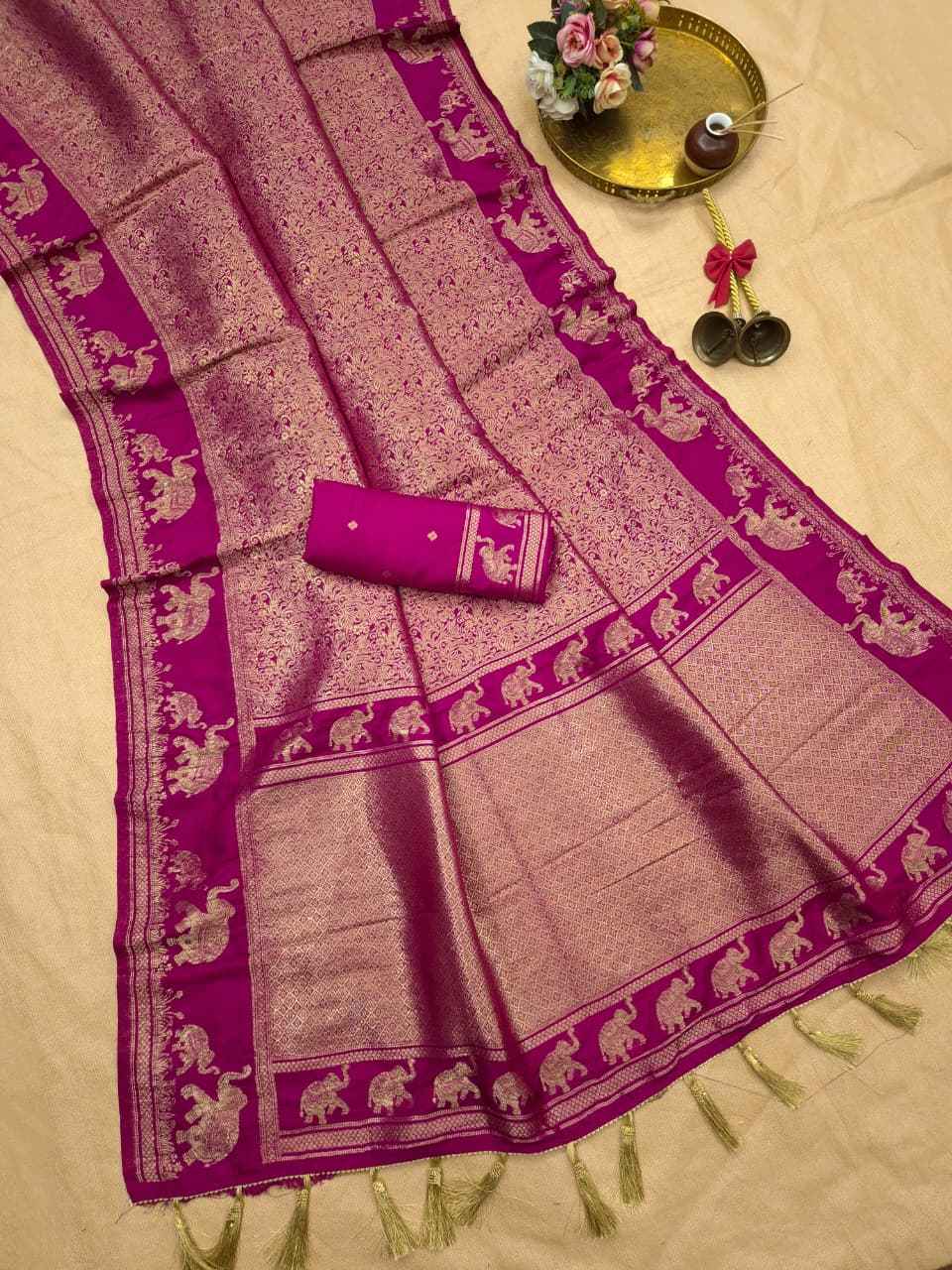 BANARASI KHADI SILK JAAL ELEPHANT ZARI MOFTIS SAREE