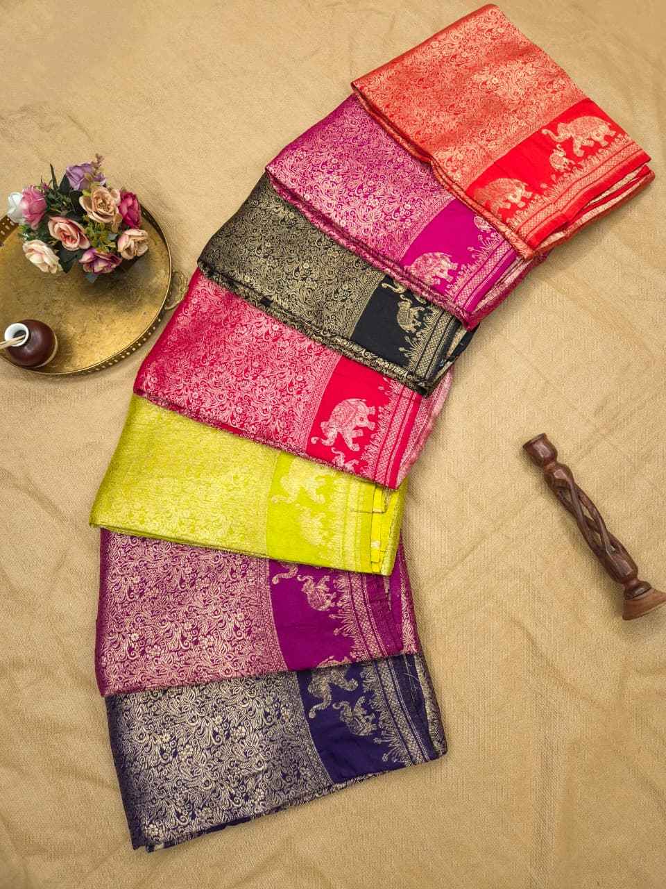 BANARASI KHADI SILK JAAL ELEPHANT ZARI MOFTIS SAREE