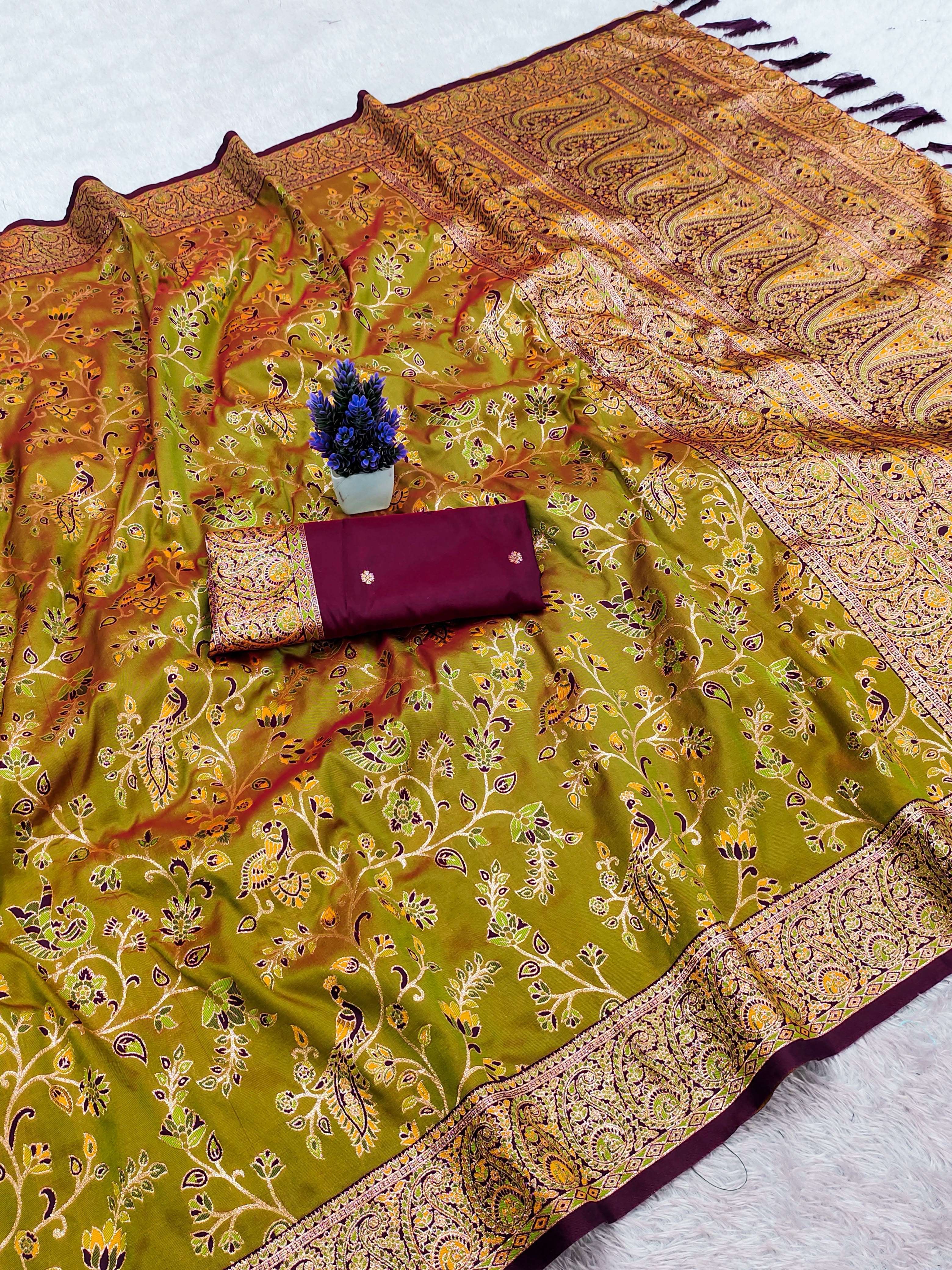 BANARASI ZARI SILK KASHMIRI PASHMINA SAREE 