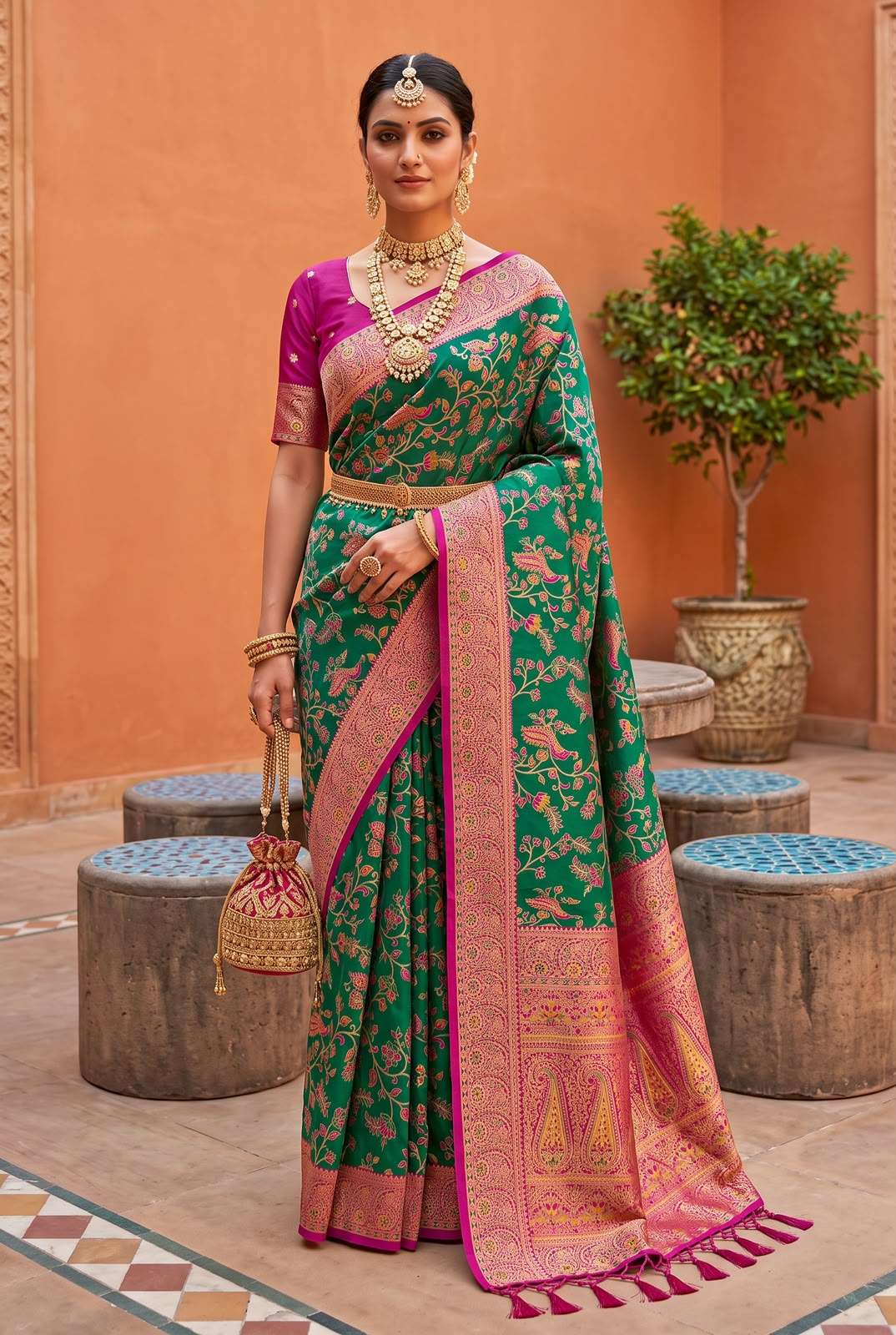 BANARASI ZARI SILK KASHMIRI PASHMINA SAREE 