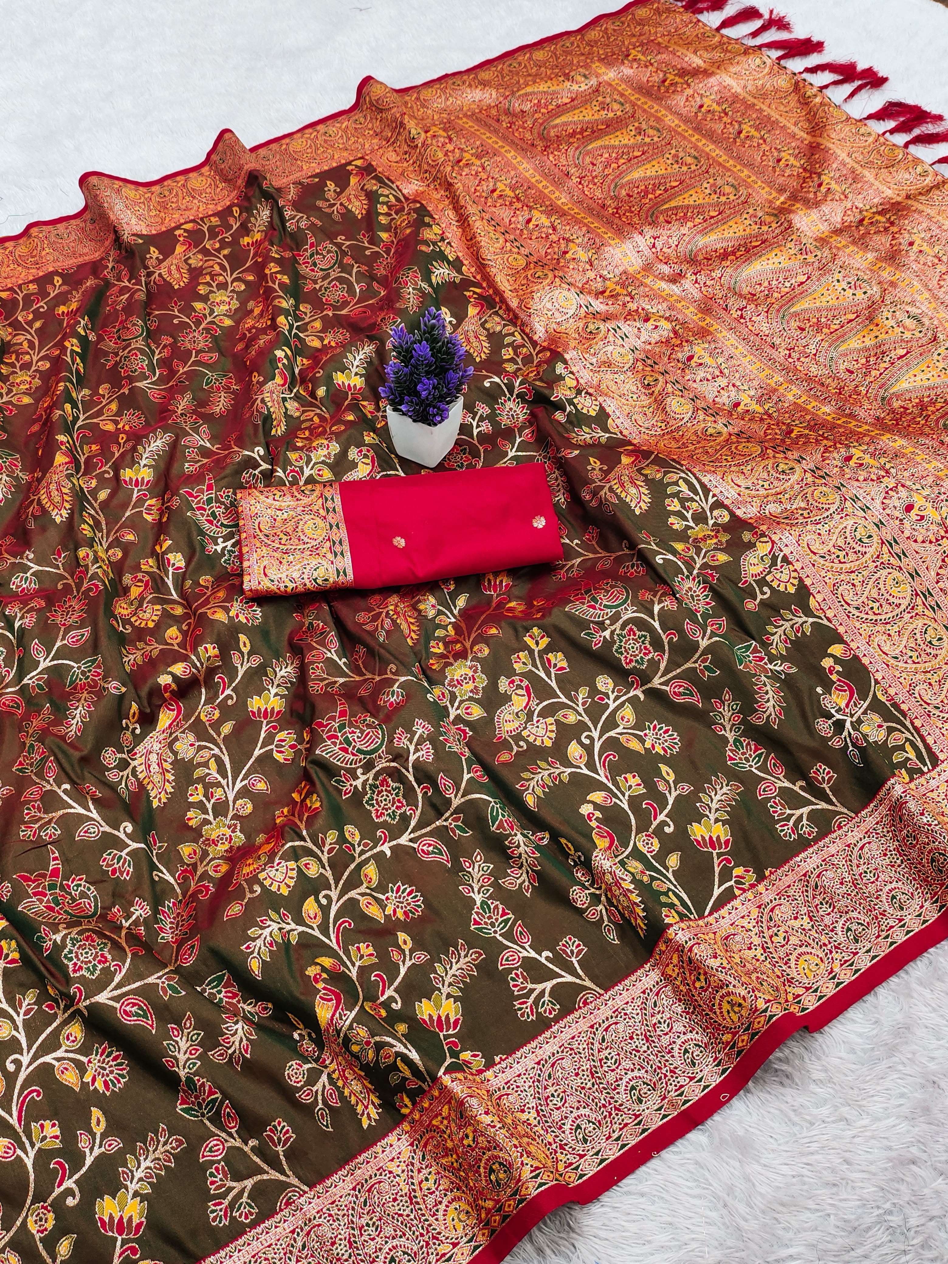BANARASI ZARI SILK KASHMIRI PASHMINA SAREE 