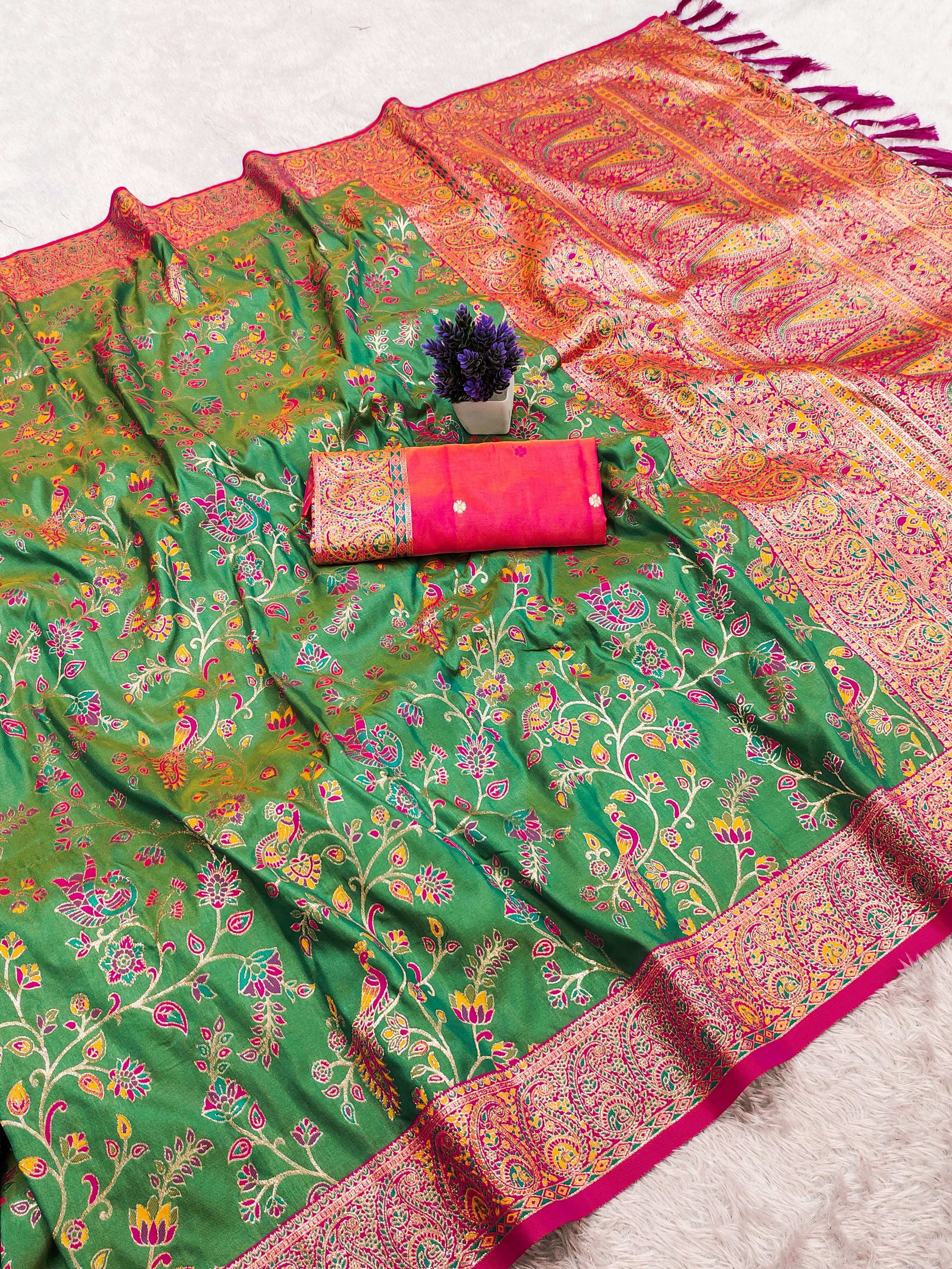 BANARASI ZARI SILK KASHMIRI PASHMINA SAREE 