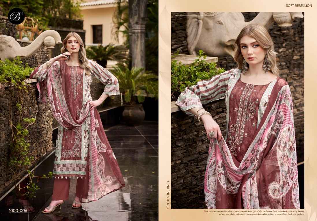 BELLIZA FEROZA PURE JAM COTTON SELF EMBROIDERY DRESS MATERIAL