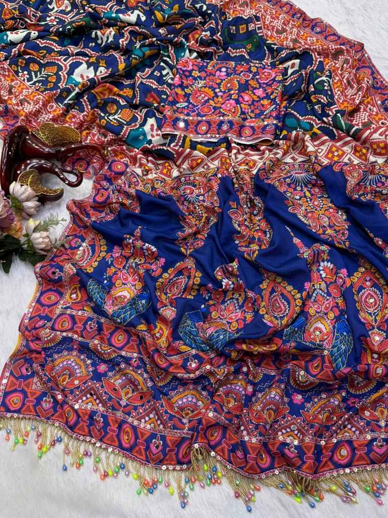 SOFT CHINNON SILK GOLD ZARI HAND MIRROR WORK SAREE 3