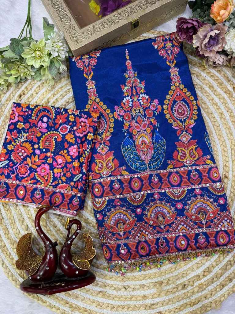 SOFT CHINNON SILK GOLD ZARI HAND MIRROR WORK SAREE 3