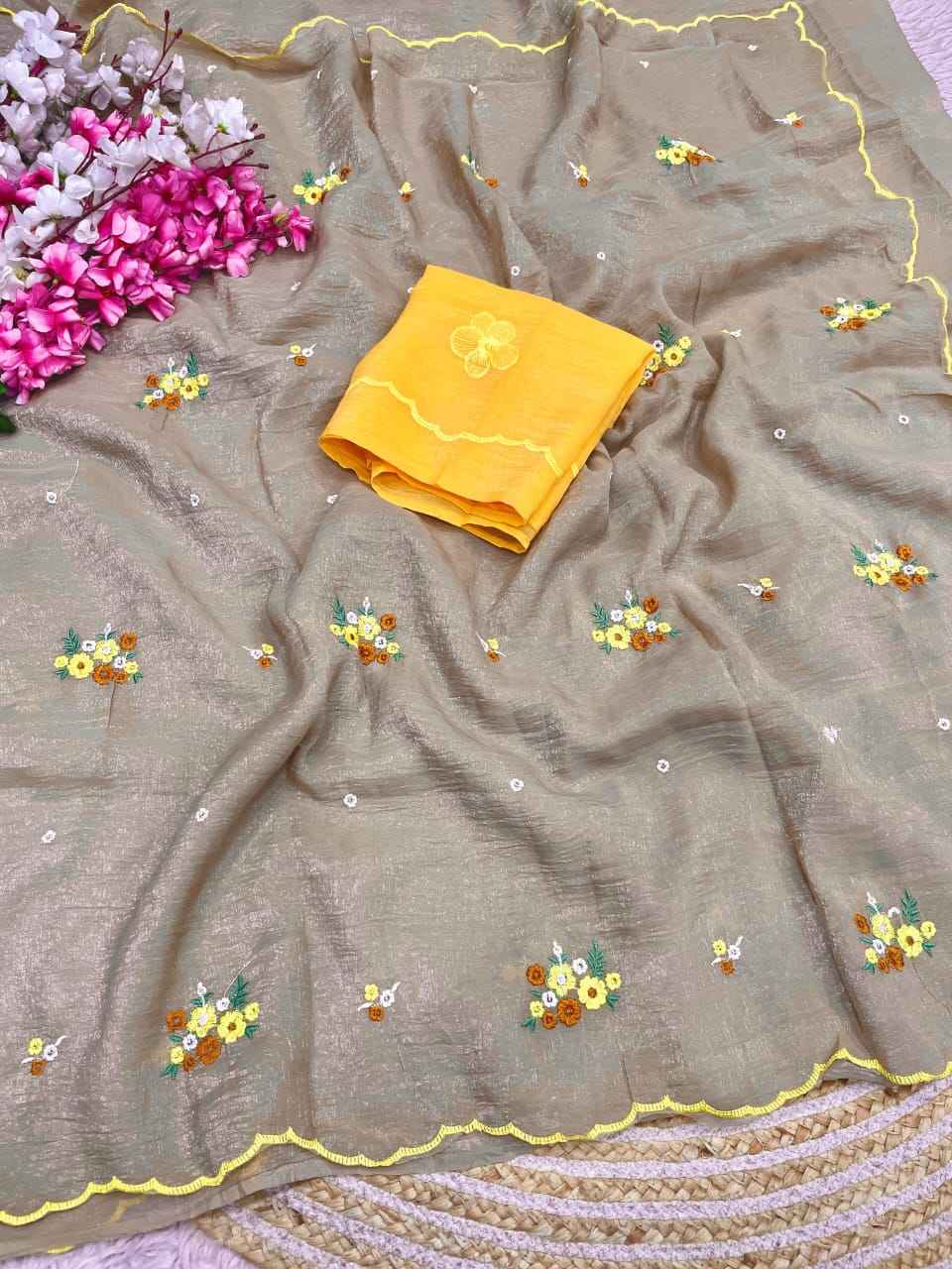 CRUNCHY CHIFFON EMBROIDERY WORK SAREE 