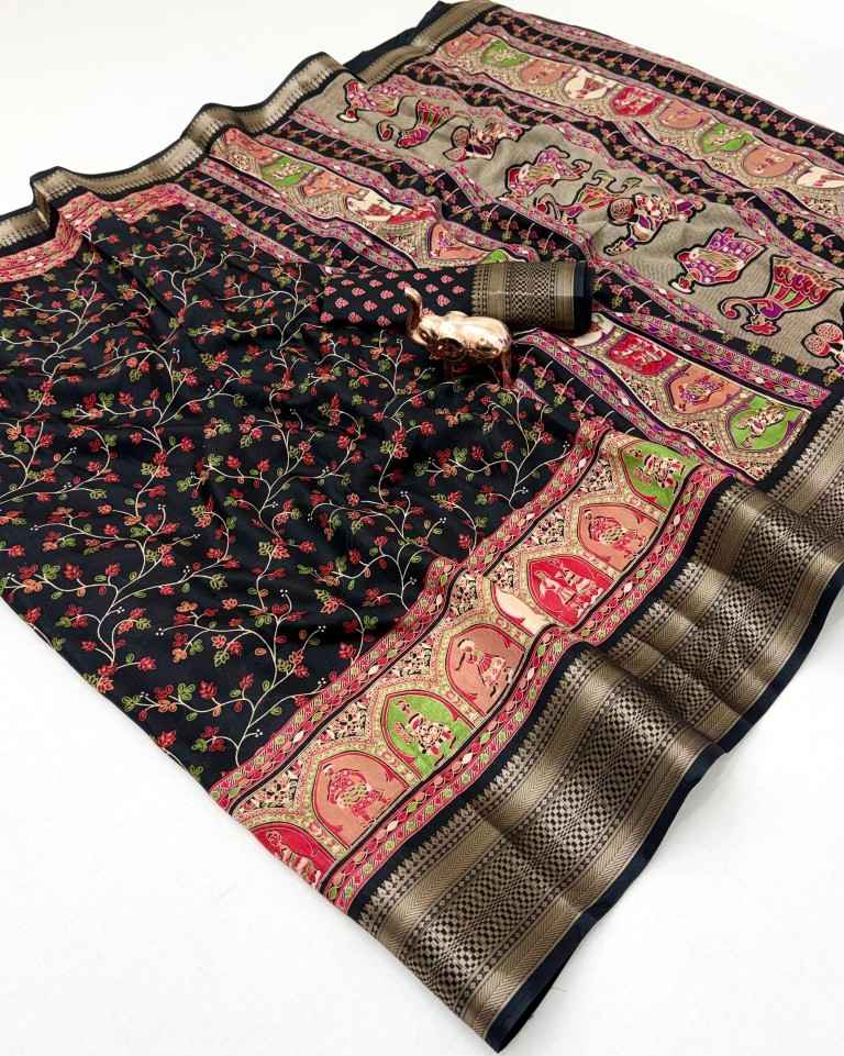 DOLA SILK KASHMIRI PRINT ZARI BORDER SAREE 