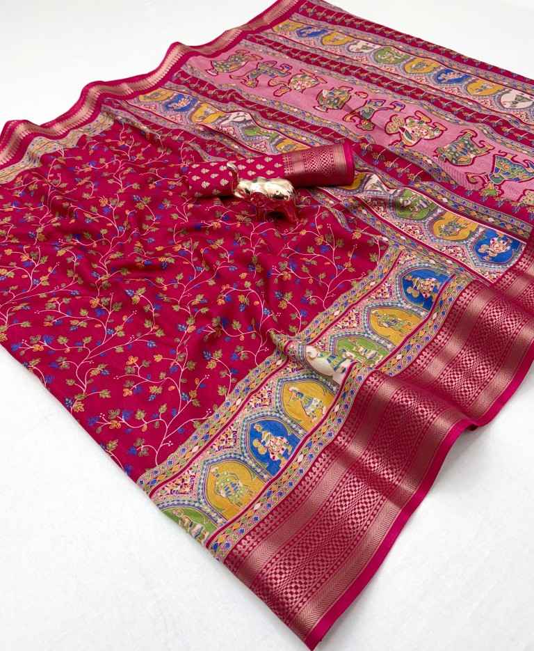 DOLA SILK KASHMIRI PRINT ZARI BORDER SAREE 