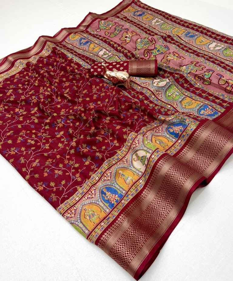 DOLA SILK KASHMIRI PRINT ZARI BORDER SAREE 
