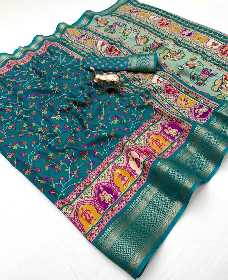 DOLA SILK KASHMIRI PRINT ZARI BORDER SAREE 