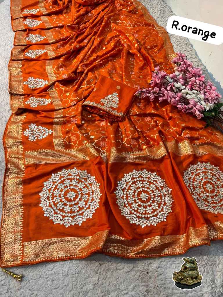 DOLA SILK VISCOSE WEAVING GOTAPATTI WORK SAREE 
