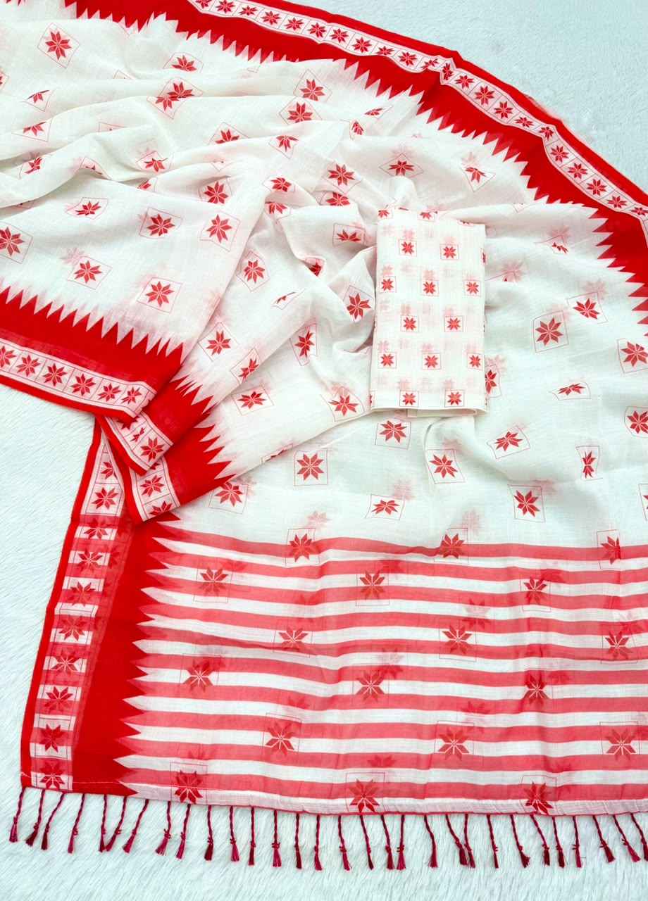 DURGA POOJA SPECIAL SOFT LINEN PRINTED SAREE