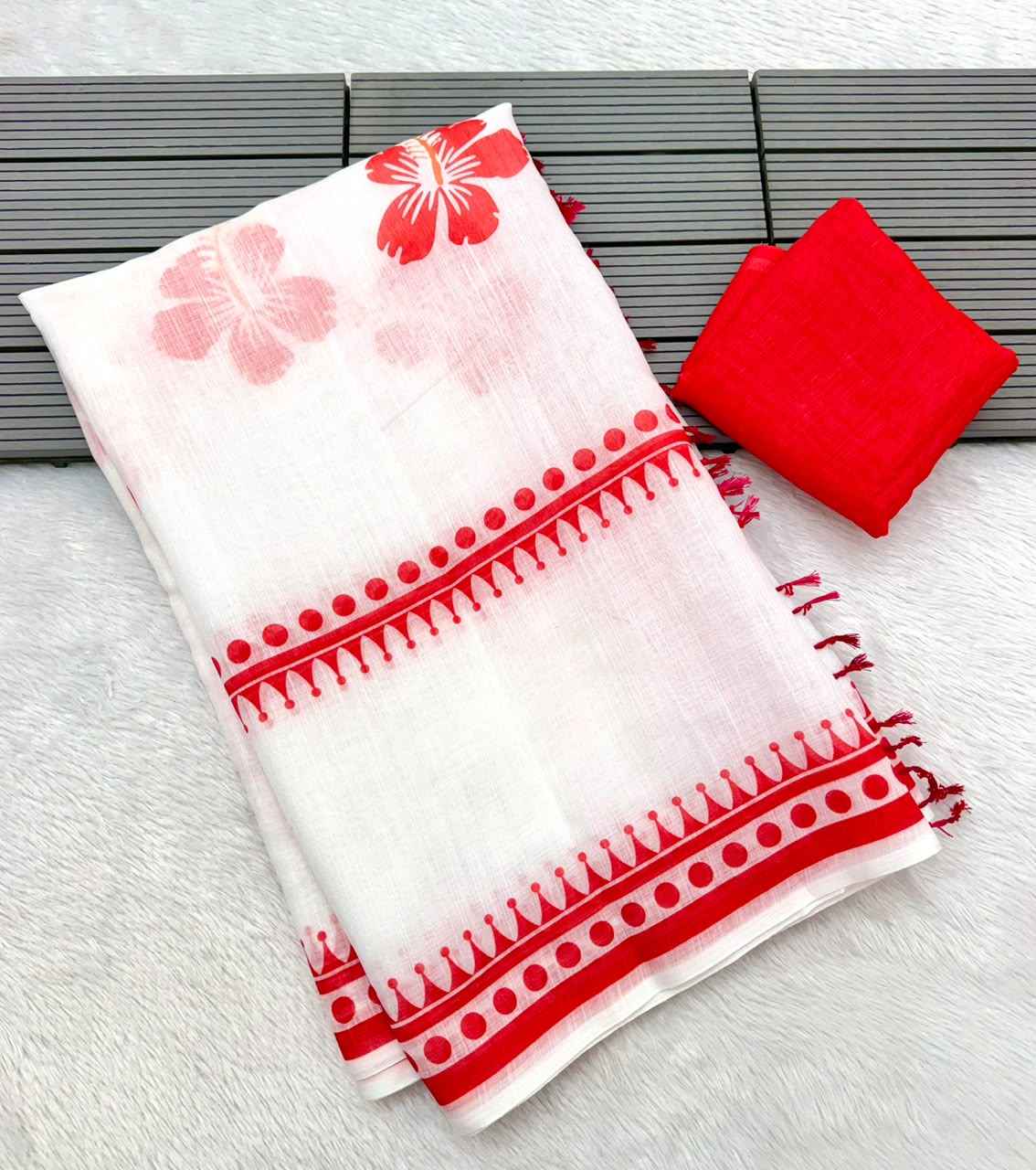 DURGA POOJA SPECIAL SOFT LINEN PRINTED SAREE