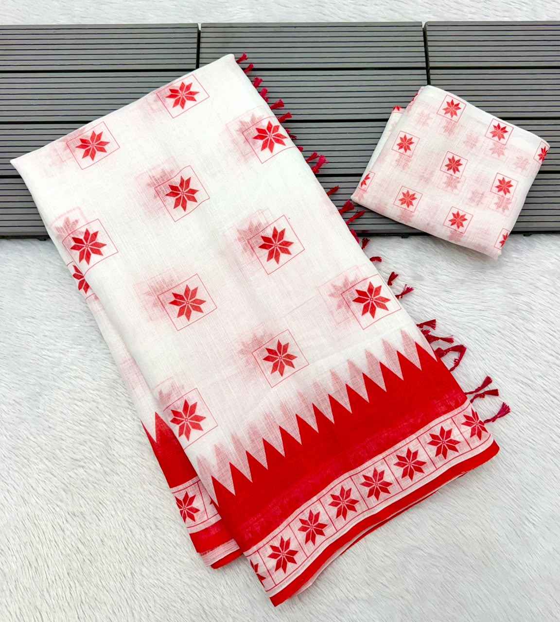DURGA POOJA SPECIAL SOFT LINEN PRINTED SAREE