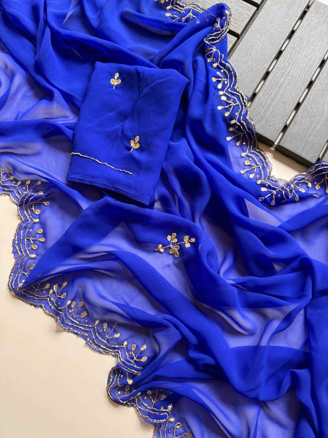 SOFT PURE GEORGETTE CUTDANA HANDWORK SAREE
