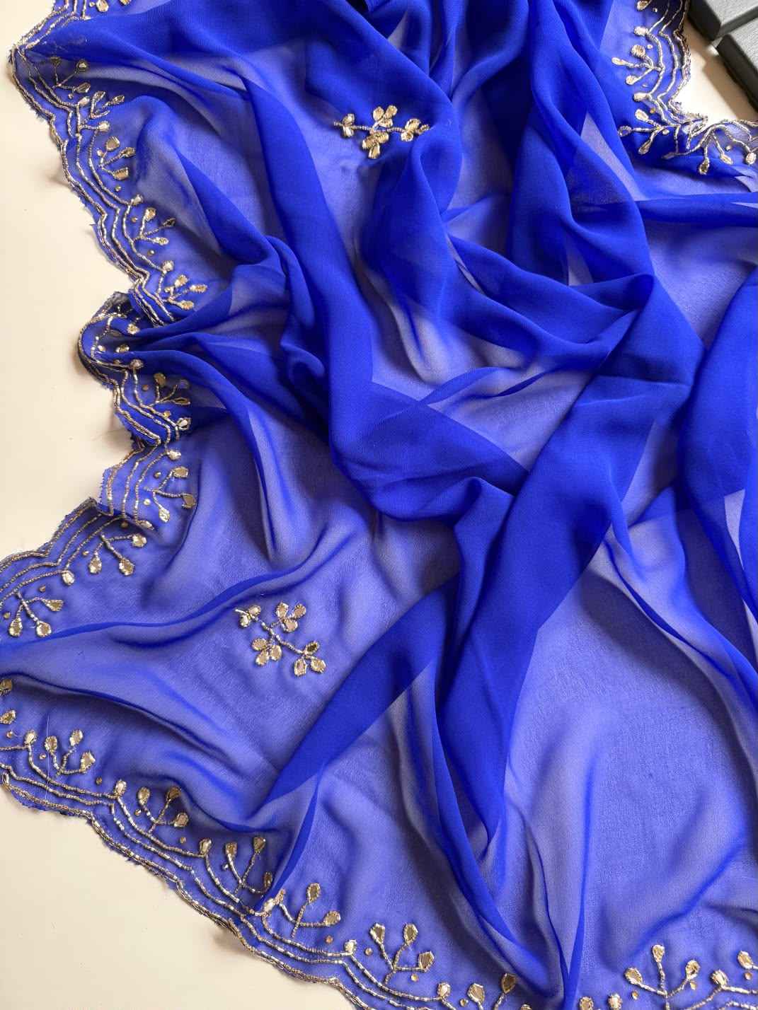 SOFT PURE GEORGETTE CUTDANA HANDWORK SAREE
