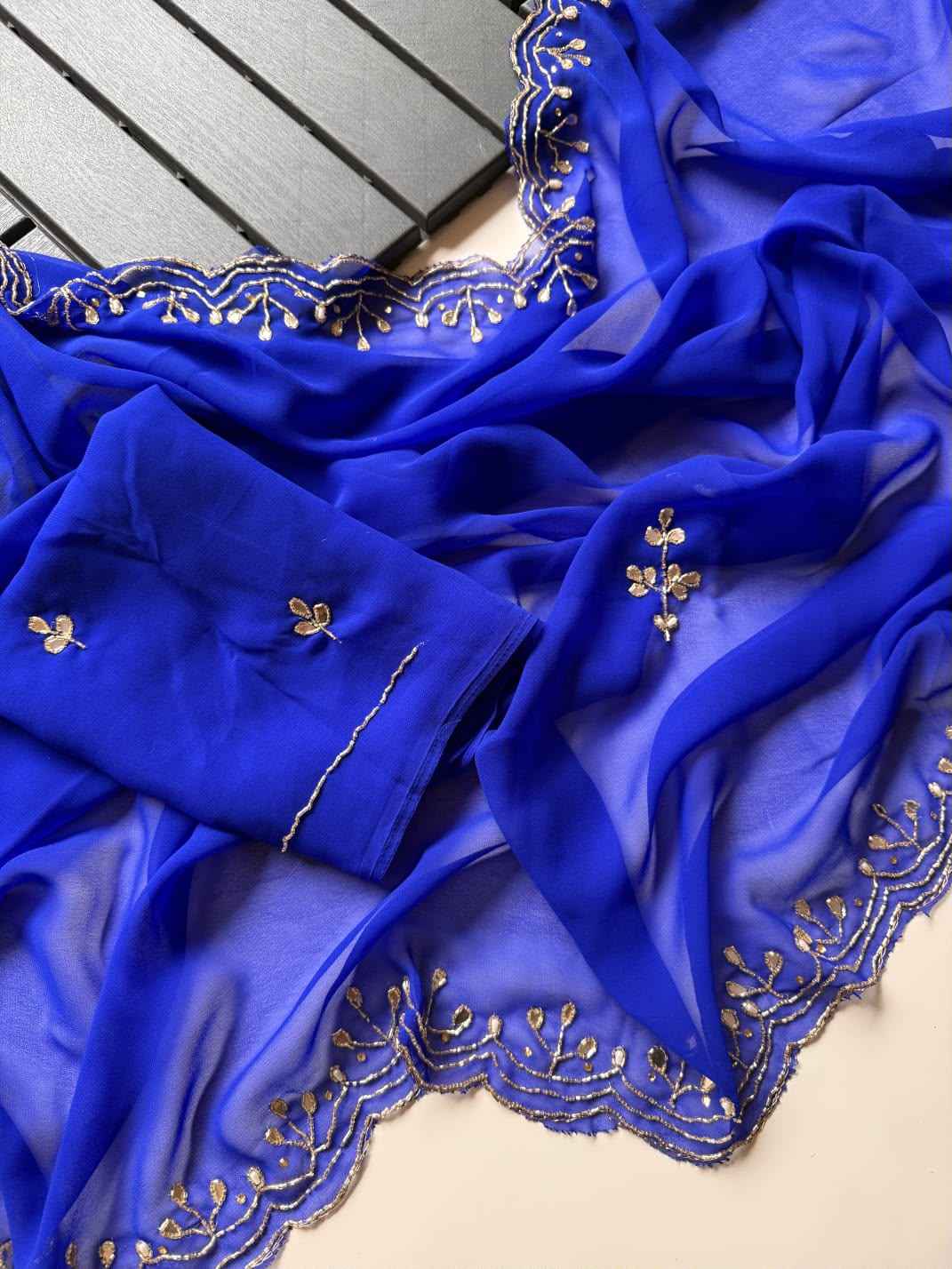 SOFT PURE GEORGETTE CUTDANA HANDWORK SAREE
