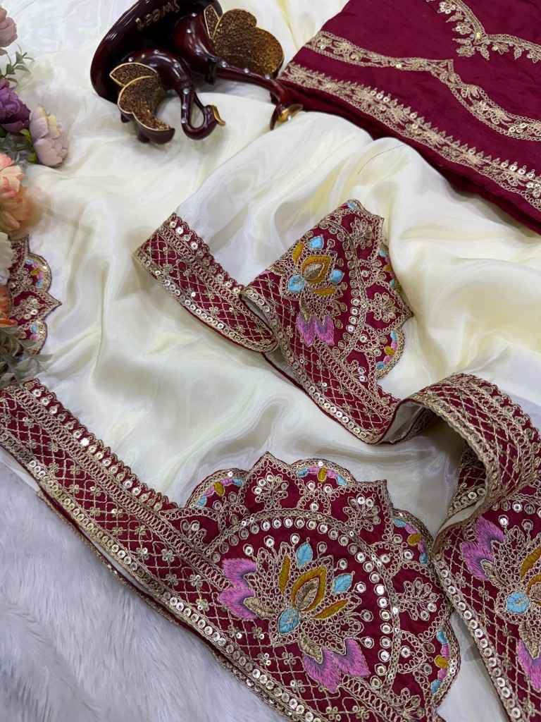HO SILK SEQUINS AND DORI EMBROIDERY WORK SAREE