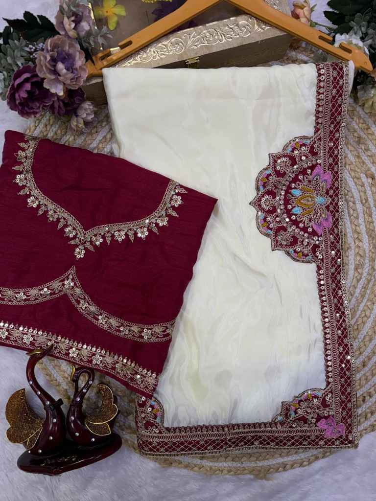 HO SILK SEQUINS AND DORI EMBROIDERY WORK SAREE