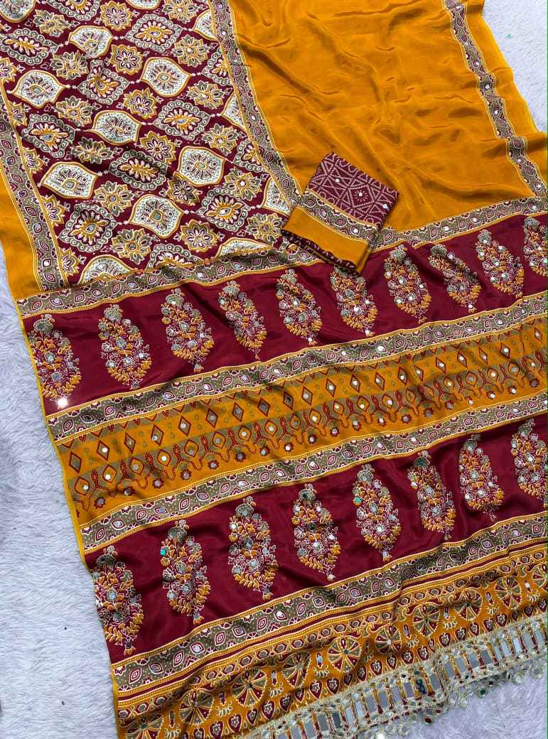 JAPAN SATTIN ORIGINAL MIRROR WORK SAREE 9