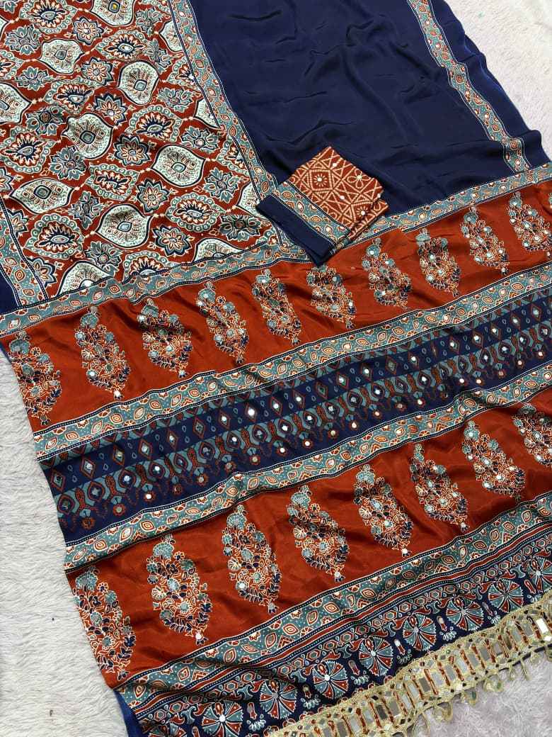 JAPAN SATTIN ORIGINAL MIRROR WORK SAREE 9