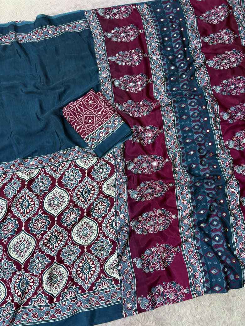 JAPAN SATTIN ORIGINAL MIRROR WORK SAREE 9