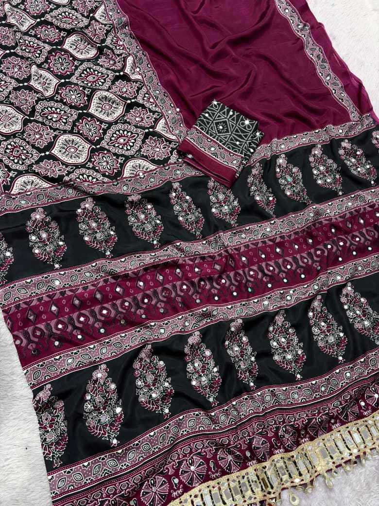 JAPAN SATTIN ORIGINAL MIRROR WORK SAREE 9